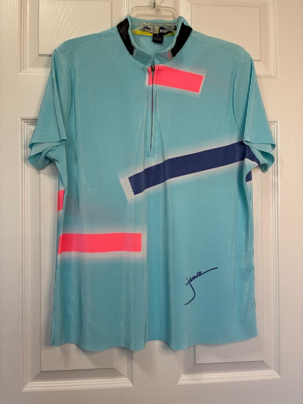 Jamie Sadock Top Womens XL Blue Mini Pleat 1/4 Zip Signature Golf Outdoor Color
